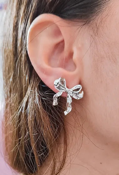 Silver Bow Earrings 💧